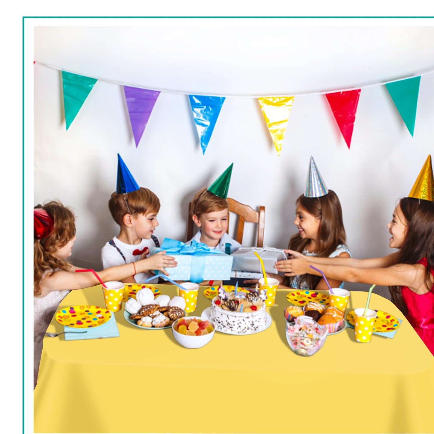 tujol Yellow 6 Pack Plastic Table Cloth 54" x 108", Disposable Tablecloths Rectangle Table Cover, Plastic Table Cloths for Parties