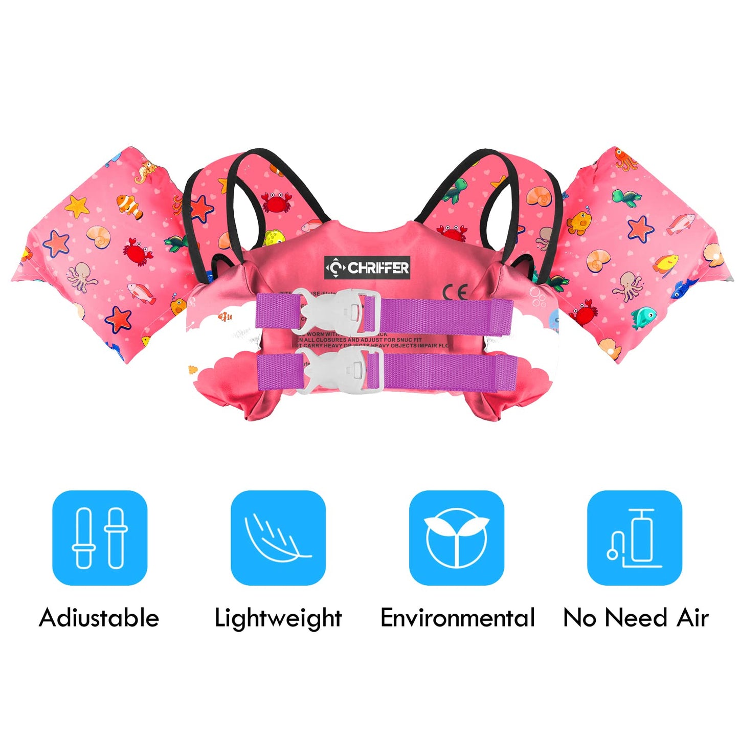 Chriffer Kids Swim Vest Life Jacket for 22-66 Pounds Boys and Girls, Toddler Floaties with Shoulder Harness Arm Wings for 2,3,4,5,6,7 Years Old Baby