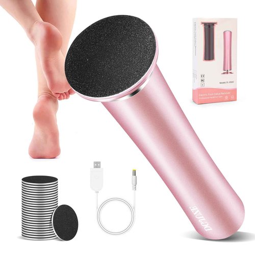 Cordless Electric Foot Callus Remover,Rechargeable Grinder Tool for Feet Dead Skin,Professional Pedicure File Heel Sander with 60pcs Replacement Sandpaper Pads(Pink)