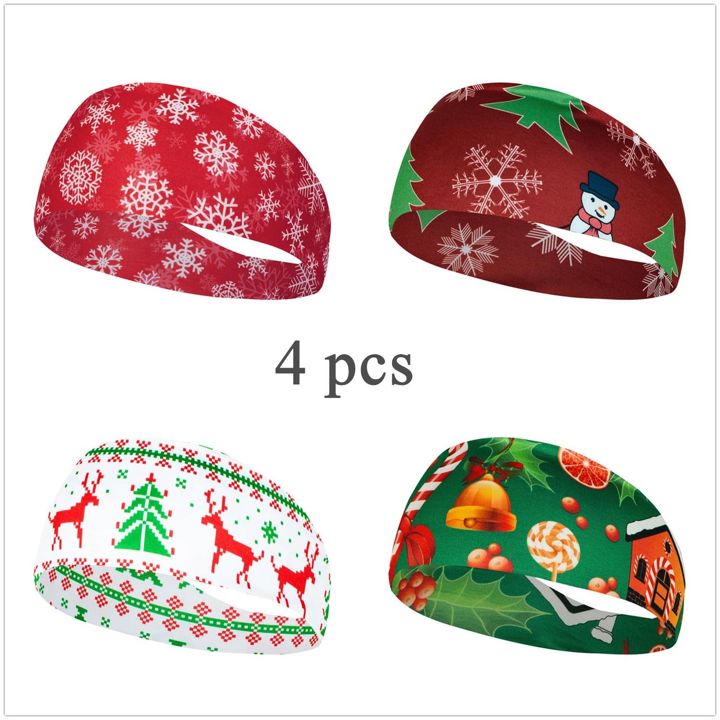 SELF FIND 4pcs Christmas Headbands for Women Christmas Wide Headbands Santa Claus Christmas snowman Deer Tree Knot Turban Xmas Elastic Hair Band for Women Head Bands (4 pcs)