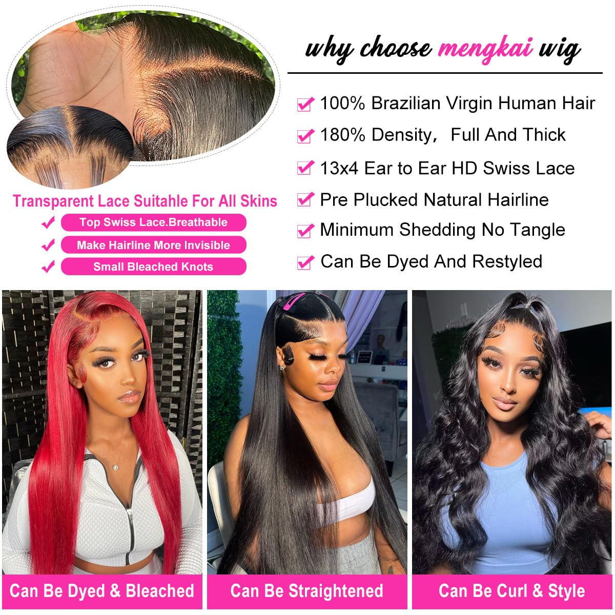 mengkai 30 Inch Straight Lace Front Wigs Human Hair Pre Plucked Bleached Knots 13x4 HD Lace Front Wigs Human Hair 180% Density Lace Frontal Wigs Human Hair with Baby Hair Hairline Glueless Wigs