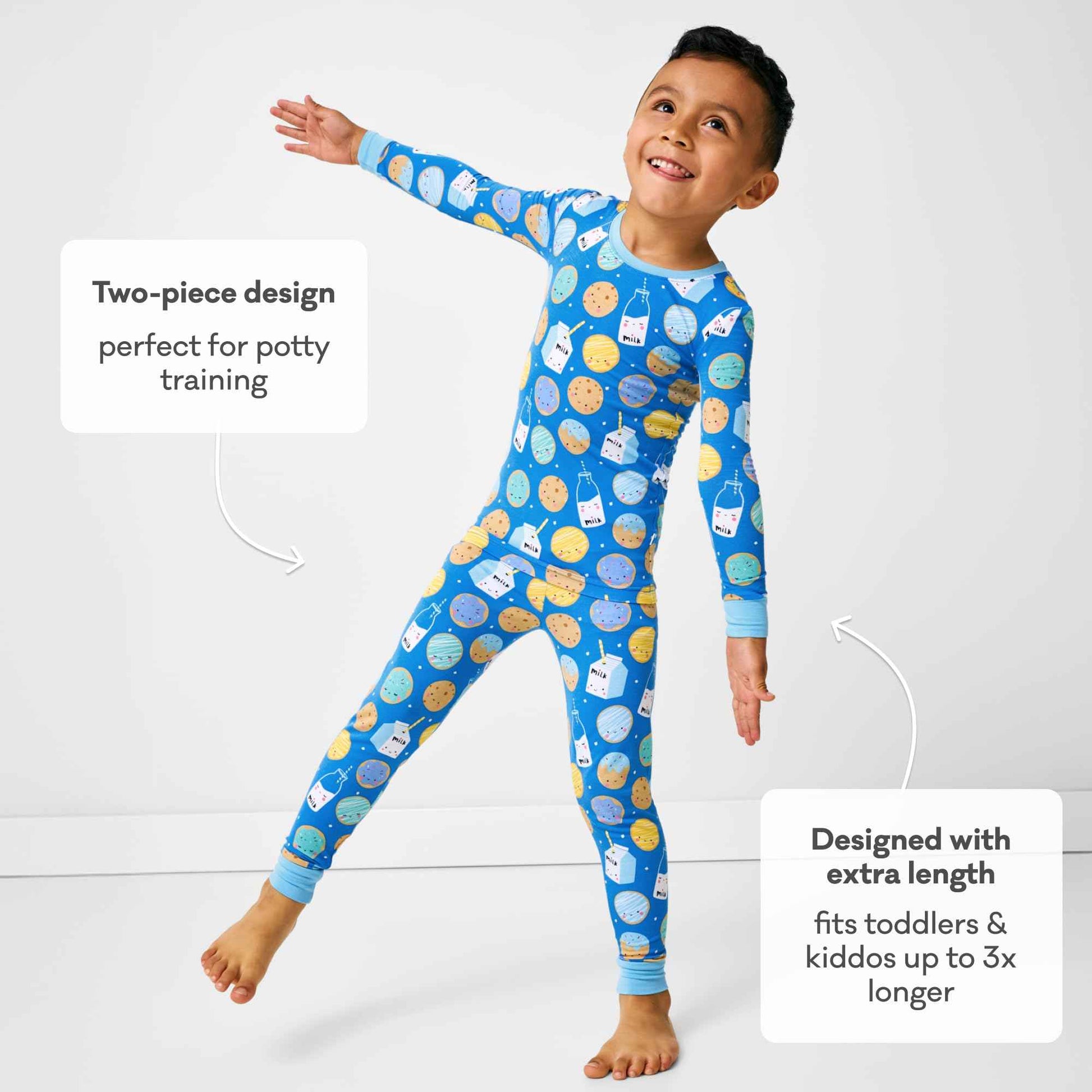 Little Sleepies Two-Piece Pajama Set for Boys & Girls, Soft Viscose from Bamboo Toddler Pajamas for Kids, Family Matching PJs, Blue Cookies & Milk, 18-24M