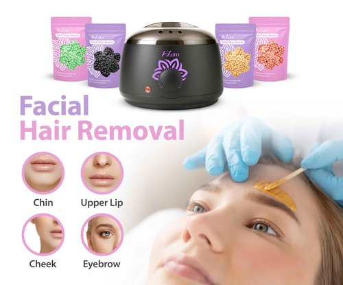 AZAM All-in-one At Home Waxing Kit for Hair removal,Wax pot Waxing Professiona+4 Pack Hard Beads+Silicone Bowl 2 Treatment Oils Wax Kit Accessories Warmer for Full Body