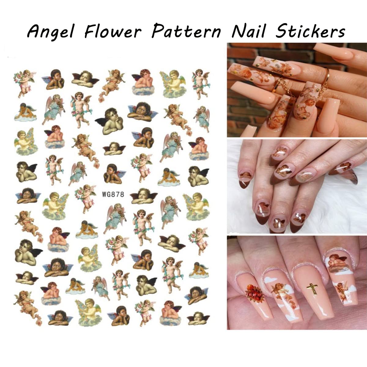 10pcs Angel Nail Art Stickers Cupid Nail Art Decals Flower Angel Wings Nail Art Design Stickers Self Adhesive Valentine's Day Nail Art Decals Nails Design And Decoration for Women Nail Design Supplies