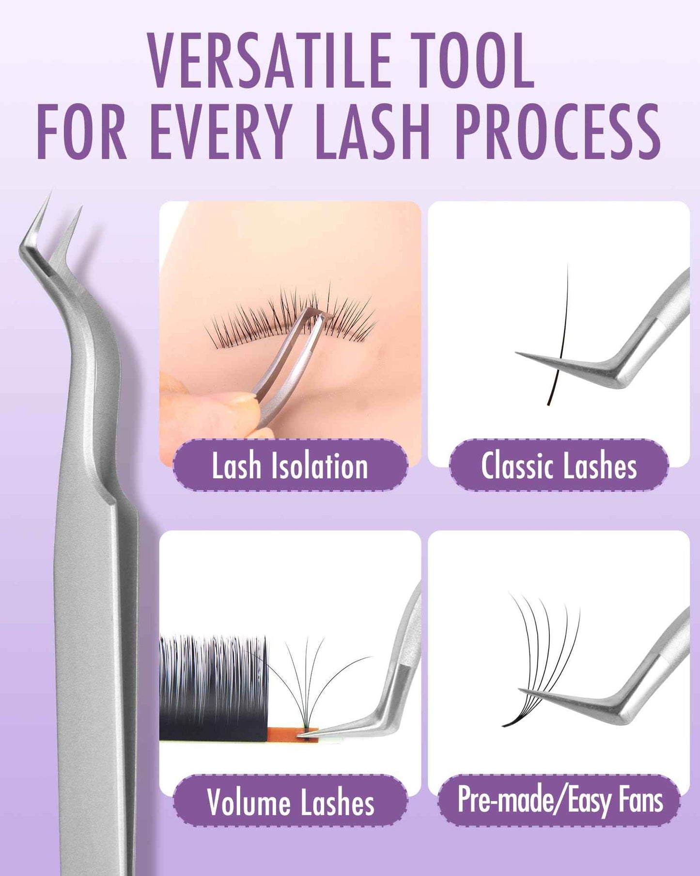 Beyelian Volume Lash Tweezers Lash Tweezers for Eyelash Extensions, Non-slip High Precision Effortless Tip for Mega Fans, Stainless Steel ZJ12