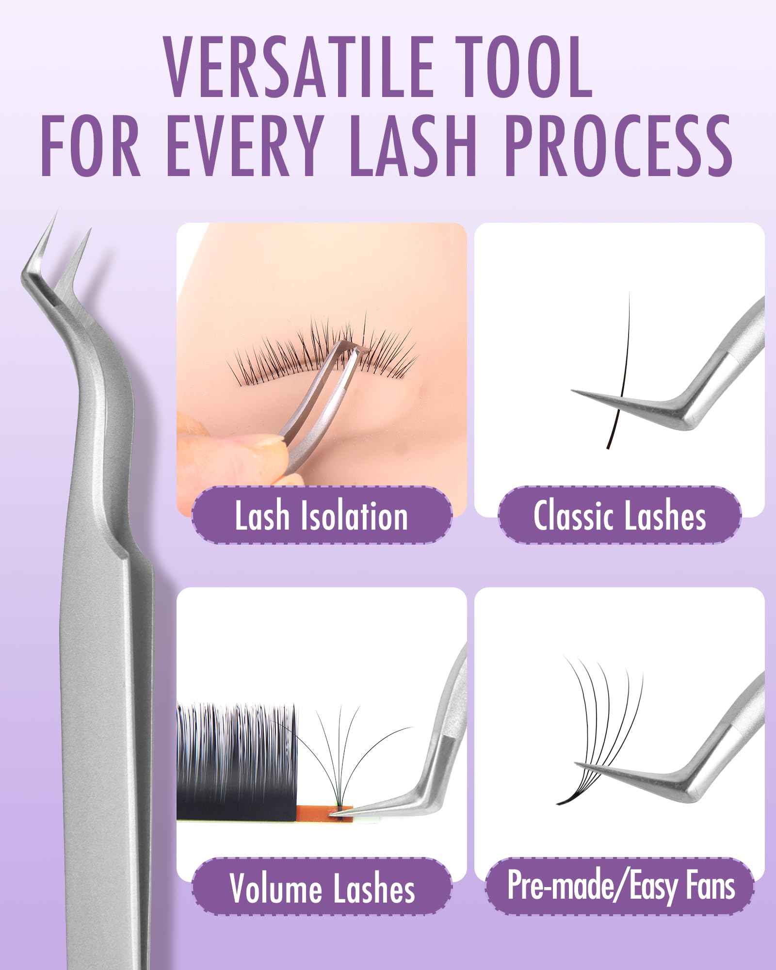 Beyelian Volume Lash Tweezers Lash Tweezers for Eyelash Extensions, Non-slip High Precision Effortless Tip for Mega Fans, Stainless Steel ZJ12