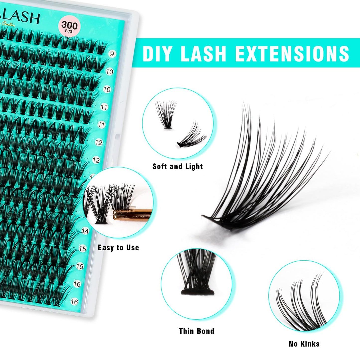 VAVALASH Lash Clusters 30D-0.07-C-9-16MM 300Pcs DIY Eyelash Extension 10D 20D 30D 40D 50D Individual Cluster Lashes Faux Mink False Lashes DIY Lash Extensions at Home 300PCS (30D-0.07-C,9-16MIX)