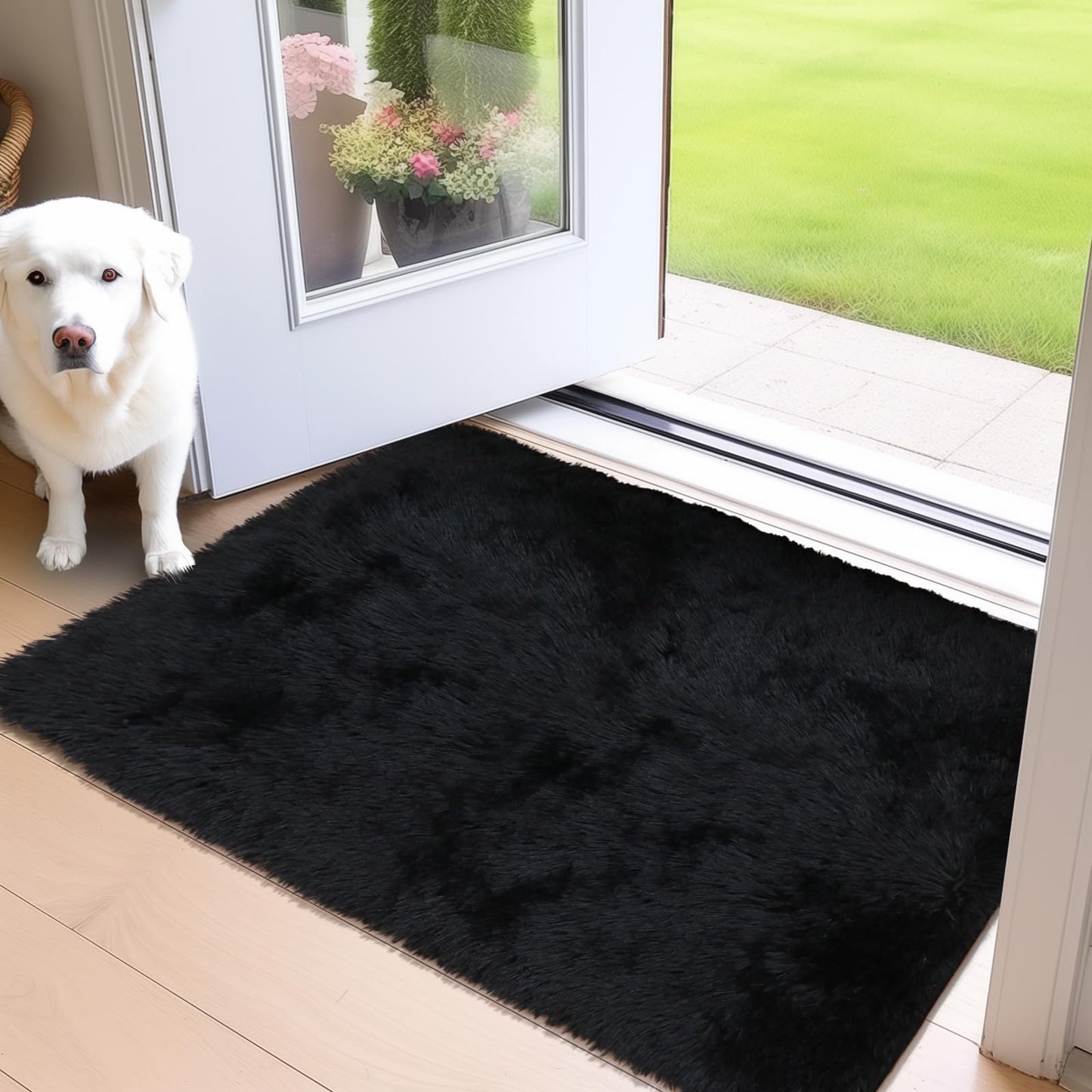 Ophanie Small Black Entryway Throw Rugs for Bedroom, 2x3 Mini Area Rug, Affordable Non Slip Fluffy Carpet, Fuzzy Soft Living Room Rugs, Home Decor Aesthetic, Nursery