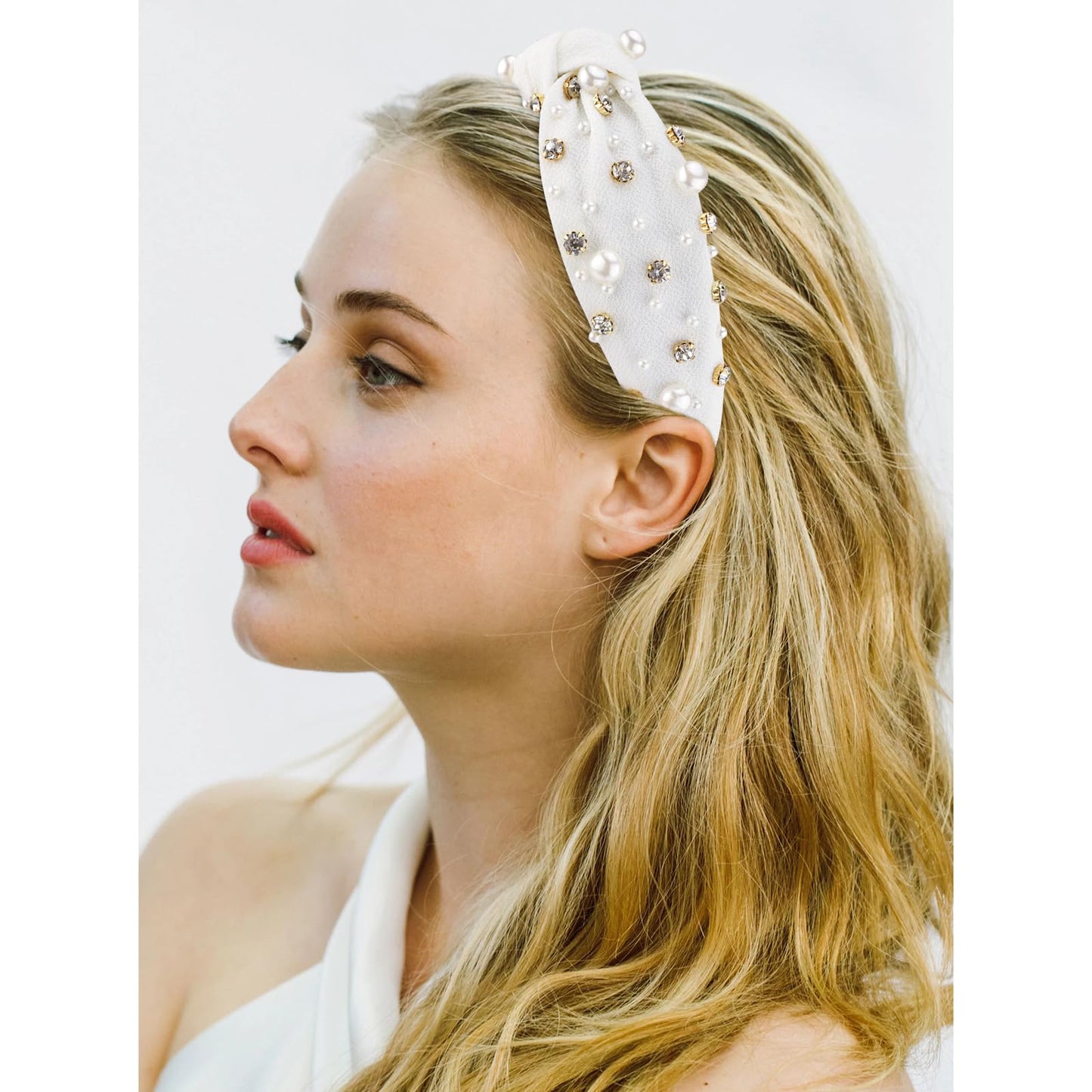 VELSCRUN White Pearl Headband Knotted Headbands for Women Girls Hair Accessories