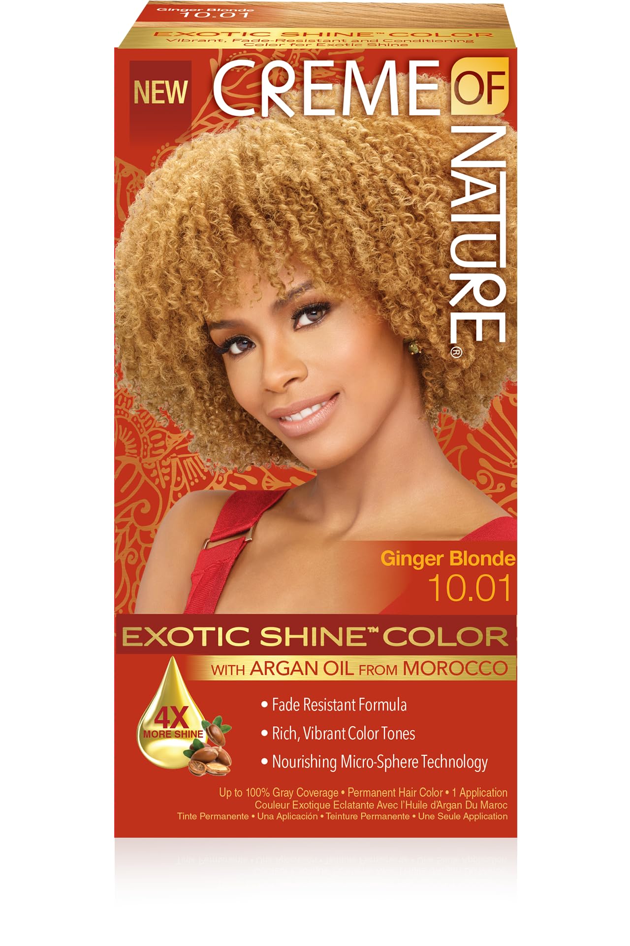 Exotic Shine Hair Color by Creme of Nature, 10.01 Ginger Blonde, with Argan Oil from Morocco, 1 Application