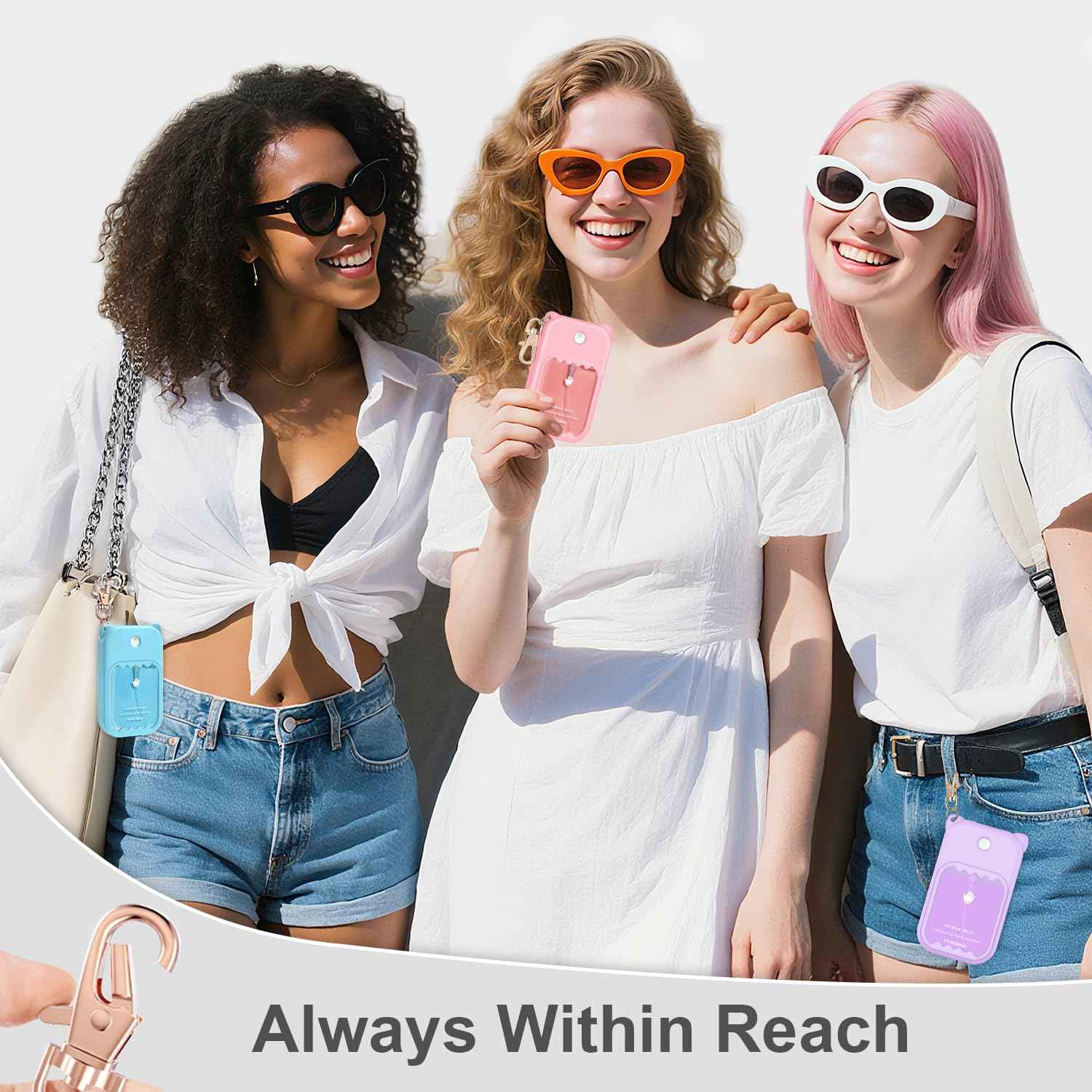 taessv 3Pcs Hand Sanitizer Spray Case for Touchland Silicone Touchland Case Keychain Cute Hand Sanitizer Spray Holder Compatible with Touchland Power Mist Gentle Mist Glow Mist (Pink & Purple & Blue)