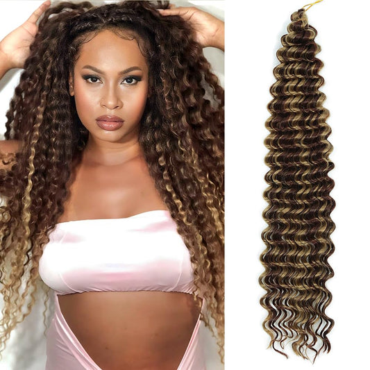 Deep Wave Curly Crochet Hair 22 Inch 3 Packs Curly Braiding Hair Extensions Ocean Wave Crochet Hair for Black Women Long Deep Wave Braiding Hair for Boho Box Braids (P27/33, 22Inch 3Pack)