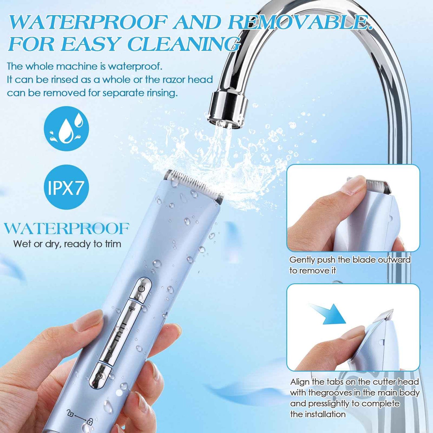 2 in 1 Bikini Trimmer for Women Dual Head Electric Razors IPX7 Waterproof Wet & Dry Use, Electric Shaver for Women Private Area Facial Body Underarm Leg Arm Hair Remover for Pubic Hair