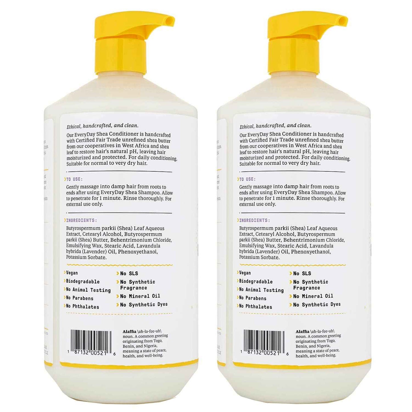 Alaffia EveryDay Shea Conditioner, Moisturizes, Restores and Protects, Made with Fair Trade Shea Butter, Cruelty Free, No Parabens, Vegan, Lavender, 2 Pack, 32 Fl Oz Ea