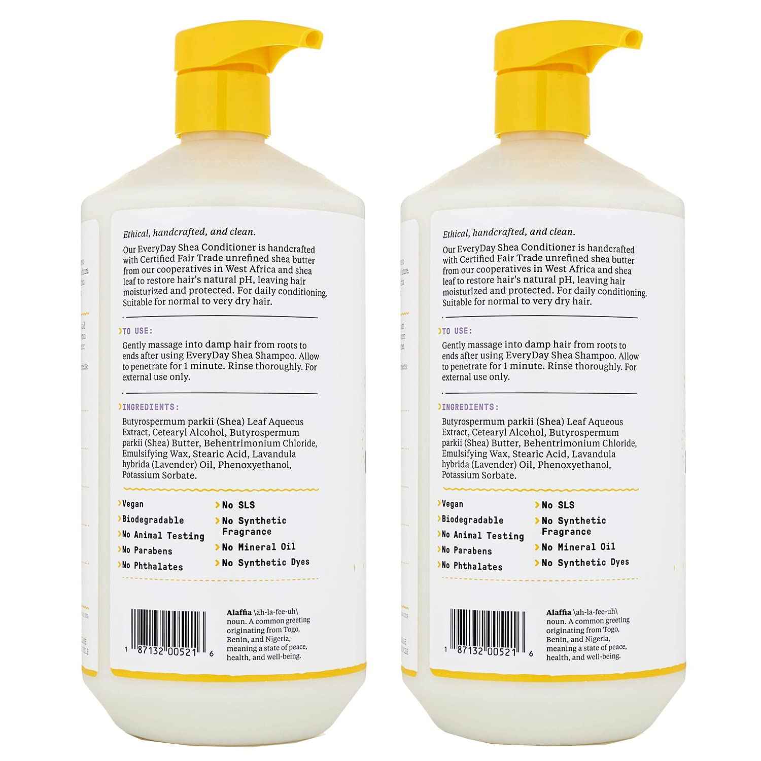 Alaffia EveryDay Shea Conditioner, Moisturizes, Restores and Protects, Made with Fair Trade Shea Butter, Cruelty Free, No Parabens, Vegan, Lavender, 2 Pack, 32 Fl Oz Ea