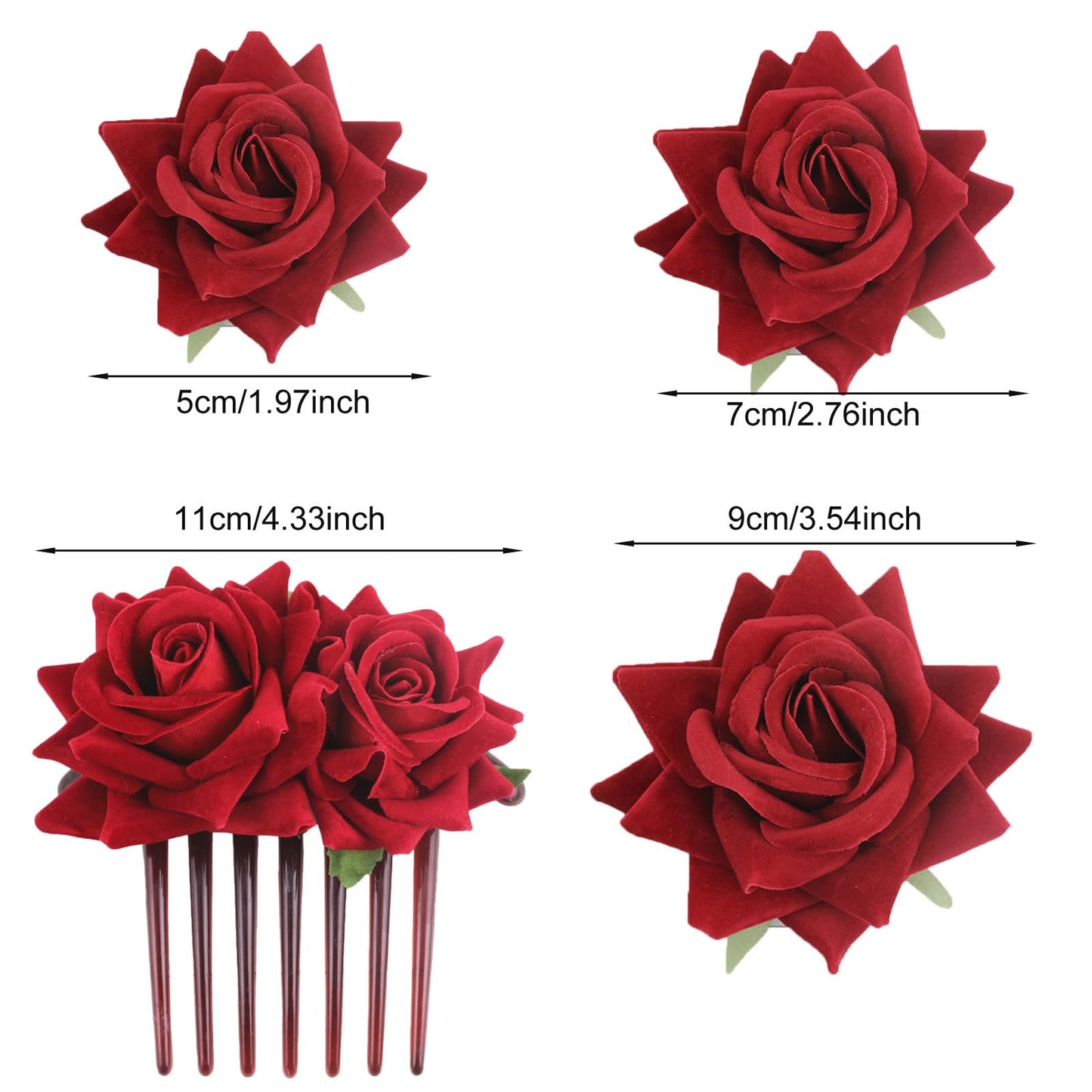 SUNTRADE 4 Pieces Women Rose Hairpin, Bridal Rose Brooch Hair Clip Wedding Floral Clips for Woman Girl Party Wedding (Red)