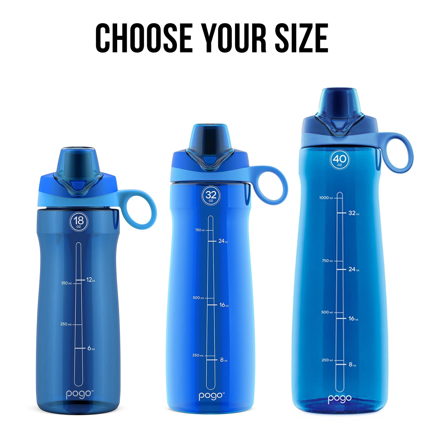 Pogo 32oz Plastic Water Bottle with Chug Lid and Carry Handle, Reusable