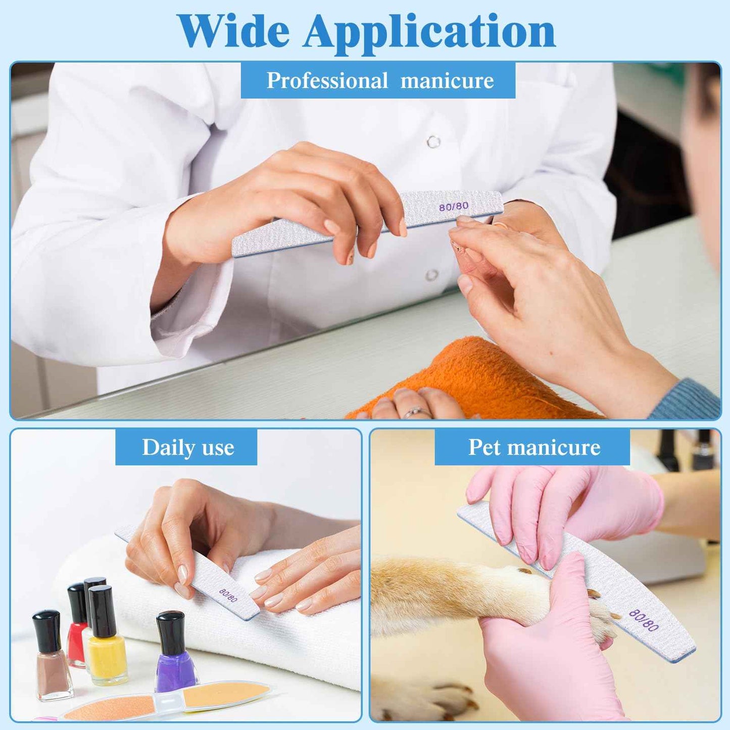 Lanties 200 Pcs 80/80 Grit Nail Files, Reusable Nail File Double Sided Emery Boards for Acrylic and Gel Nails, Professional Fingernail File Manicure Tools for Salon Pedicure Beauty (Sector)