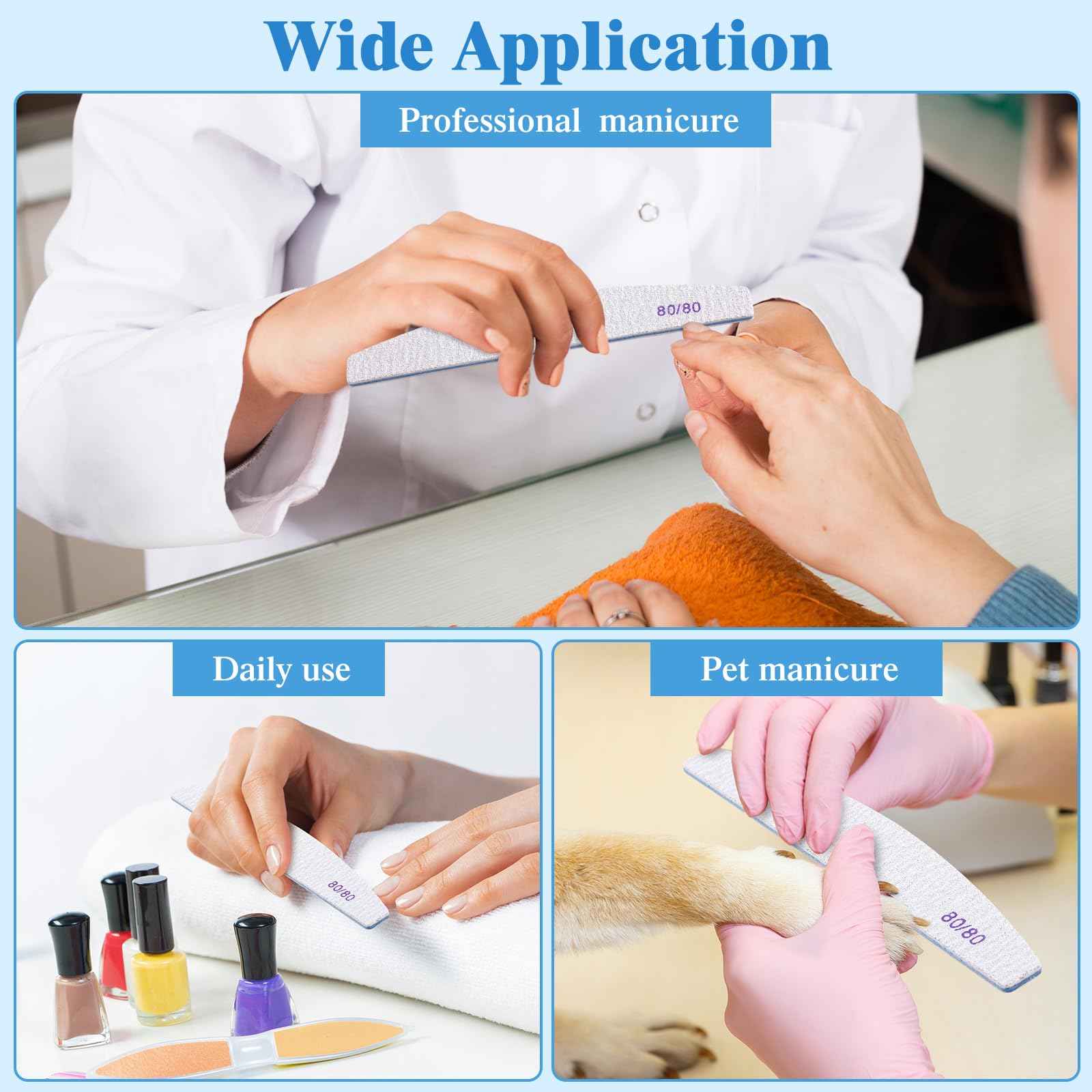 Lanties 200 Pcs 80/80 Grit Nail Files, Reusable Nail File Double Sided Emery Boards for Acrylic and Gel Nails, Professional Fingernail File Manicure Tools for Salon Pedicure Beauty (Sector)