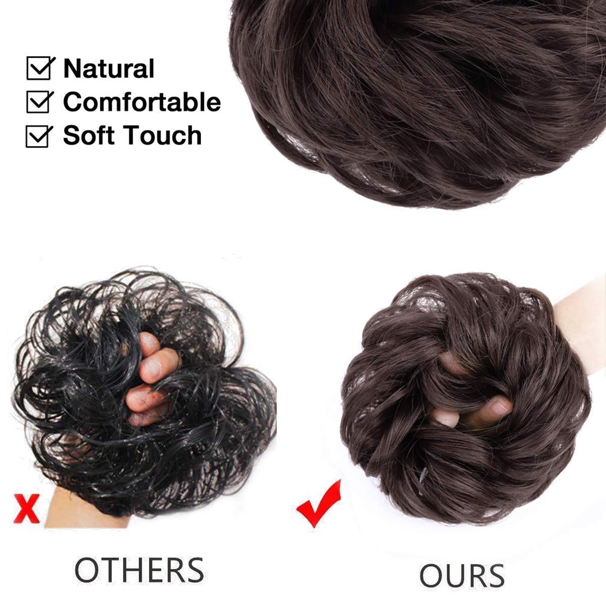 MORICA 1PCS Messy Hair Bun Hair Scrunchies Extension Curly Wavy Messy Synthetic Chignon for Women (6#(Dark Brown)#)