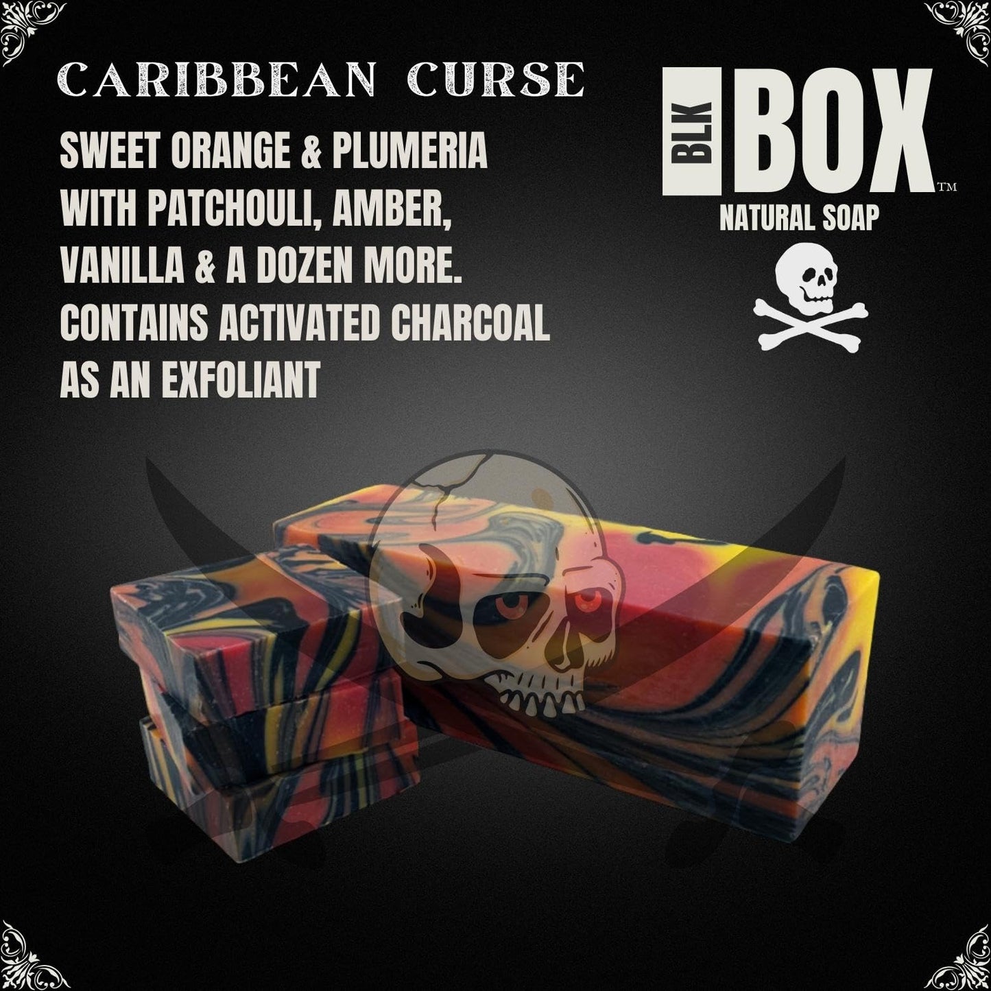 Black Box USA MADE 5oz Men's Natural Bar Soap Made from Moisturizing Natural Oils - Handmade Cold Process Soap with No Harsh Chemicals, Orange Amber Vanilla & More (CARIBBEAN CURSE)