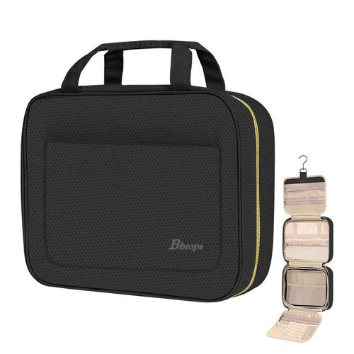 Bbtops Toiletry Bag for Women, Large Hanging Travel Toiletry Bag with Hanging Hook,Water-resistant Makeup Bag Cosmetic Organizer for Full Sized Toiletries, Accessories(Black)