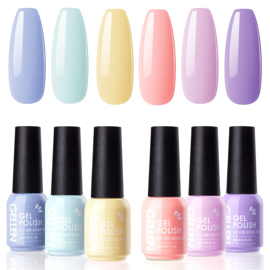 Gellen Pastel Gel Nail Polish Set, 6PCS Summer Nail Polish Colors, Soak off Nail Gel Manicure Kit Nail Art Gel Polish for UV Light Cure