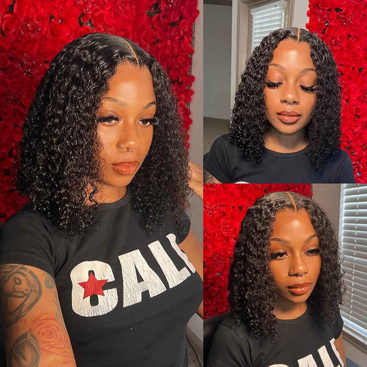 Tascal Curly Bob Wig Human Hair 4x4 Lace Closure Wigs Human Hair Curly Human Hair Wig 180% Density Wet and Wavy Short Curly Wigs for Black Women(Natural Color, 10 Inch)