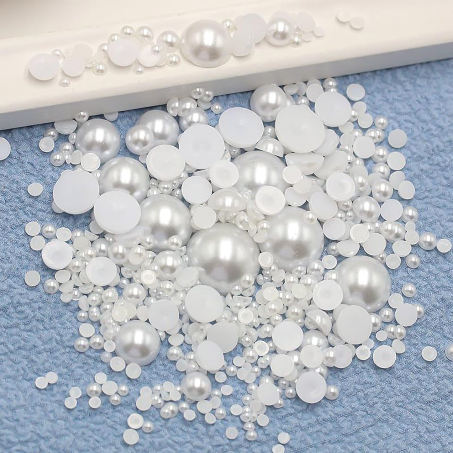 6500Pcs 2-10mm White Flatback Pearls for Crafting Nail Art Mixed Size Half Round Pearls Bulk for Artwork Making Craft DIY Accessory