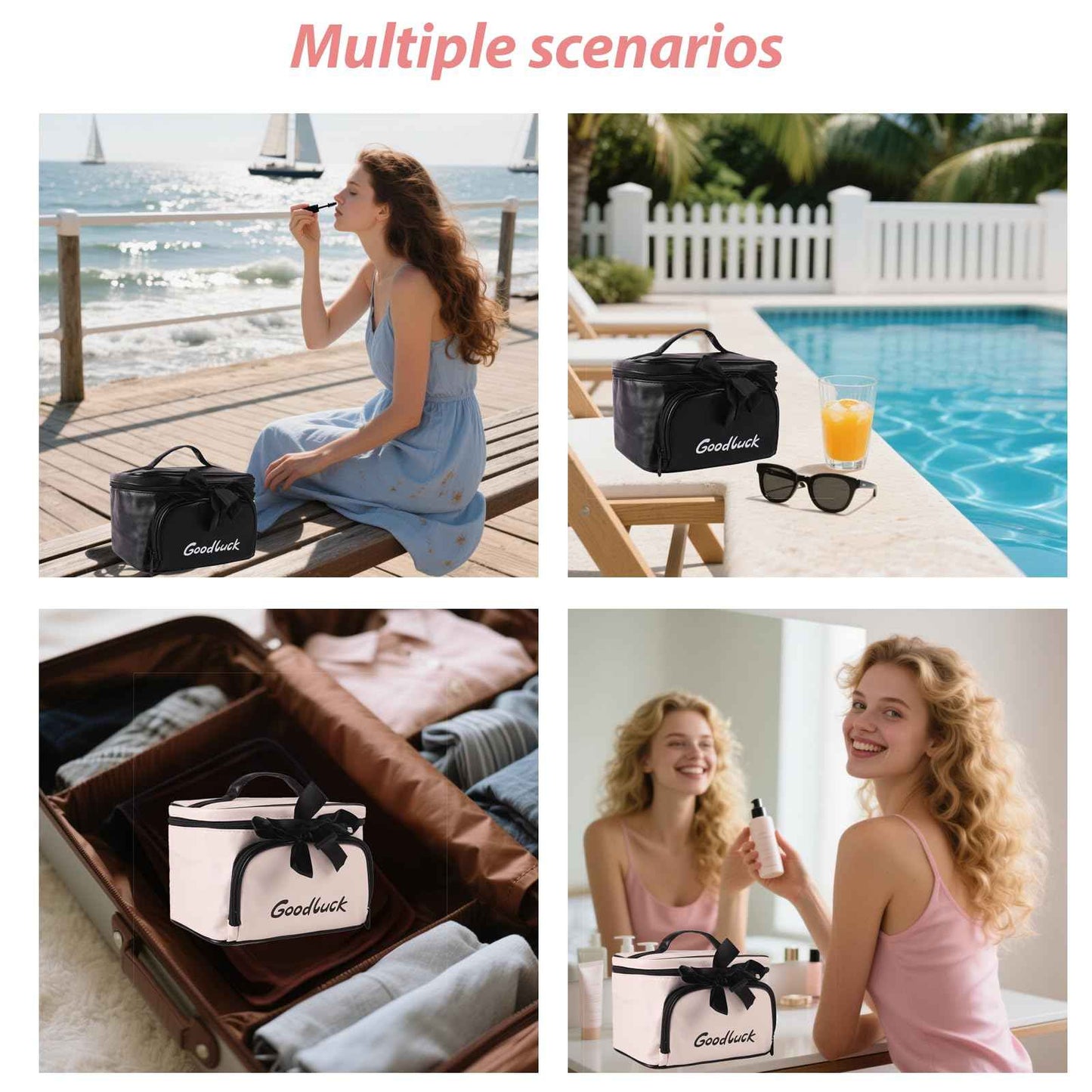 lllyan Travel Makeup Bag for Women, Large Capacity Makeup Portable Storage Bag, Flat Open Waterproof Storage, Toilet Bag Stand up Independent Compartment for Easy Access