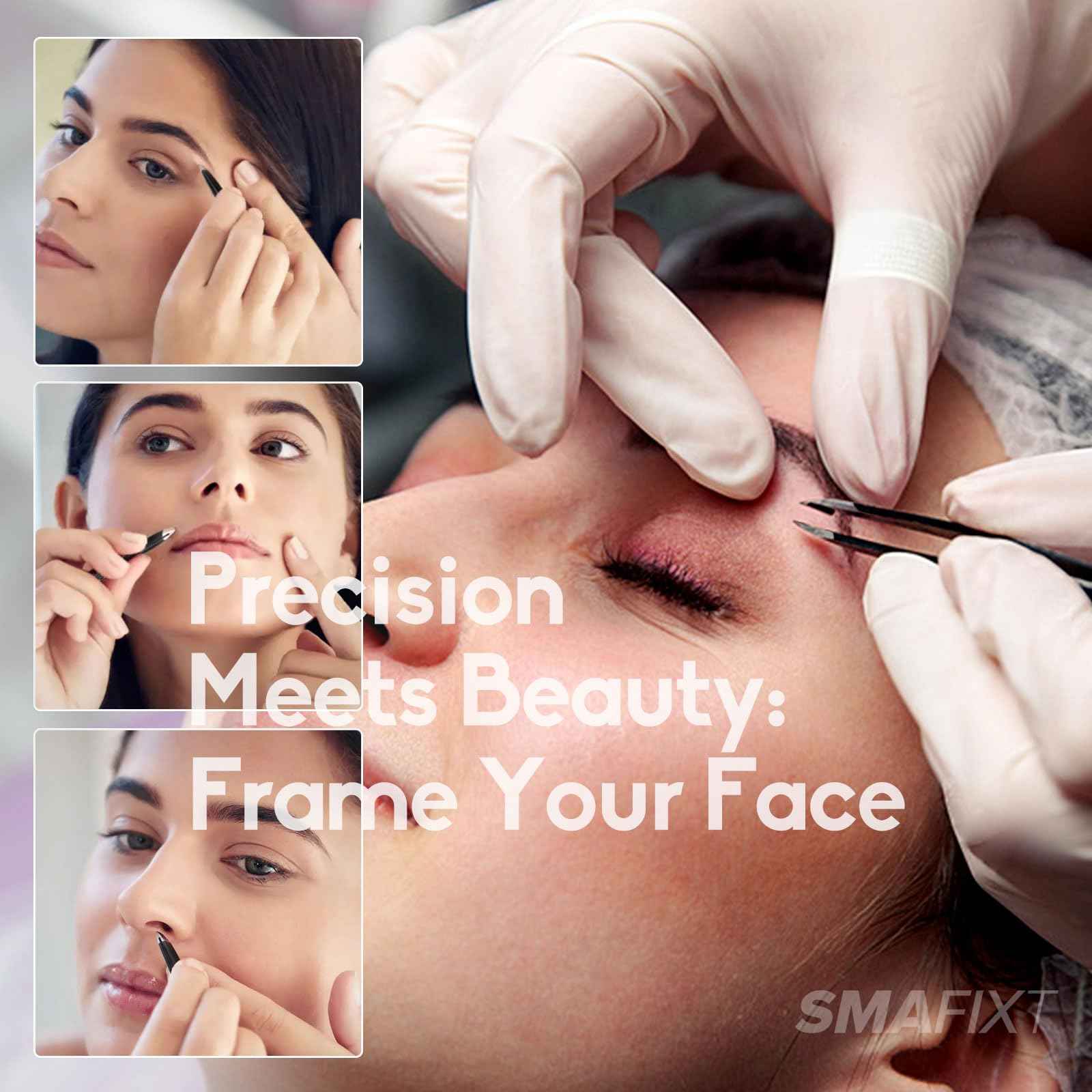 Smafixt Tweezers Set for Women and Men, Professional Stainless Steel Eyebrow Tweezers for Facial Hair and Ingrown Hair Removal