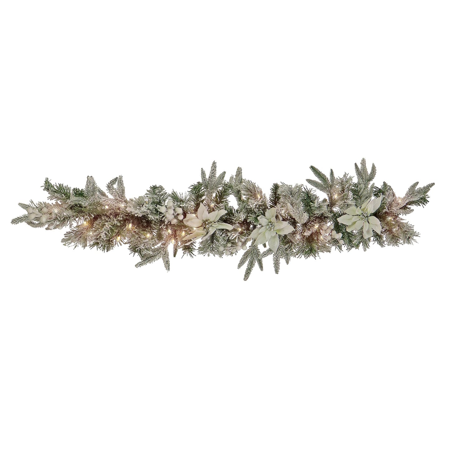 National Tree Company Pre Lit Artificial Garland, Green, Frosted, Decorated with Berry Clusters, Flower Blooms, Warm White LED Lights, Battery Powered, Christmas Collection, 4 Feet