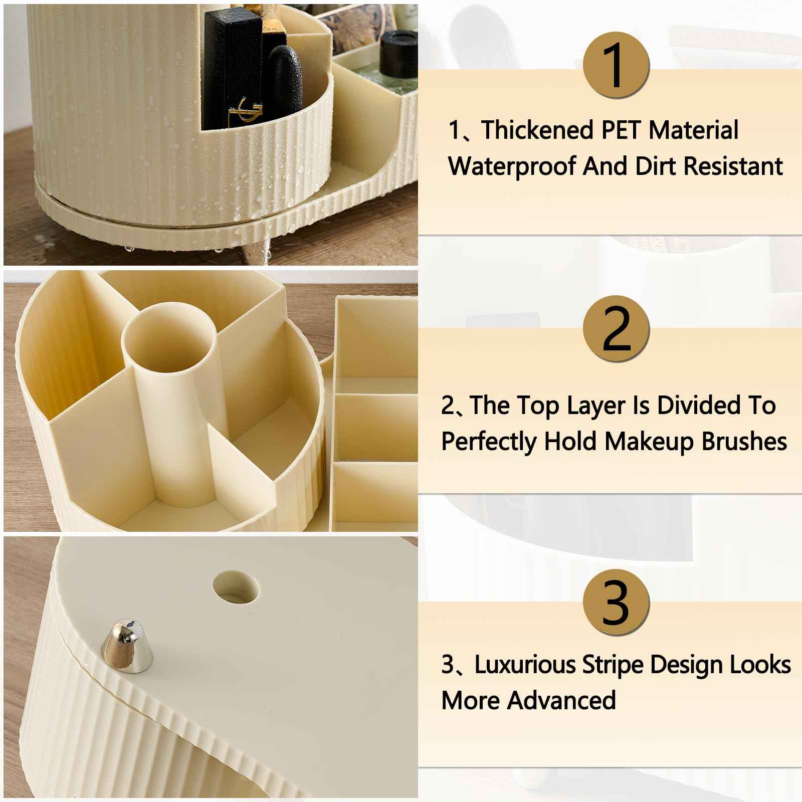 RUIQING New 360 Rotating Makeup Organizer - Large-Capacity Vanity Organizer, Stores Makeup Brushes and More, Keeps Countertop Clean and Tidy