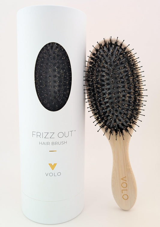 VOLO Frizz Out Bamboo Hair Brush for Anti Frizz, Hair Care, Scalp Care, Detangler Brush for Dry or Damp Hair with Boar Bristles & Nylon Pins, Works for All Hair Types, Travel Hairbrush for Women & Men