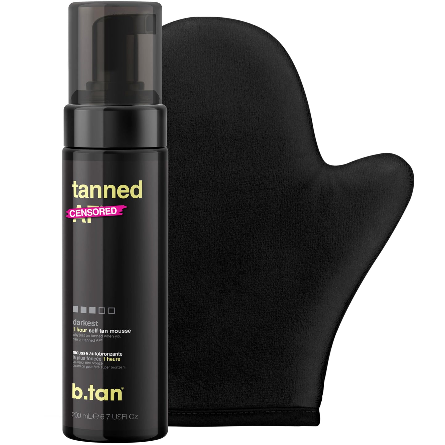 b.tan Dark Self Tanner Kit | Get Tanned Bundle - Dark Self Tanner Mousse w/Self Tanning Mitt Applicator, 1 Hour Sunless Tanner, Fast Self Tan, No Fake Tan Smell, Vegan, Cruelty Free, 6.7 Fl Oz