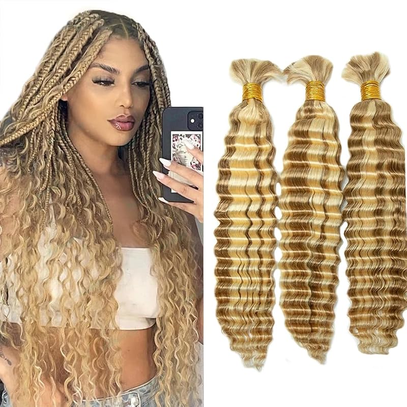 P27/613 Blonde Braiding Hair 18 Inch Deep Wave 3 Bundle