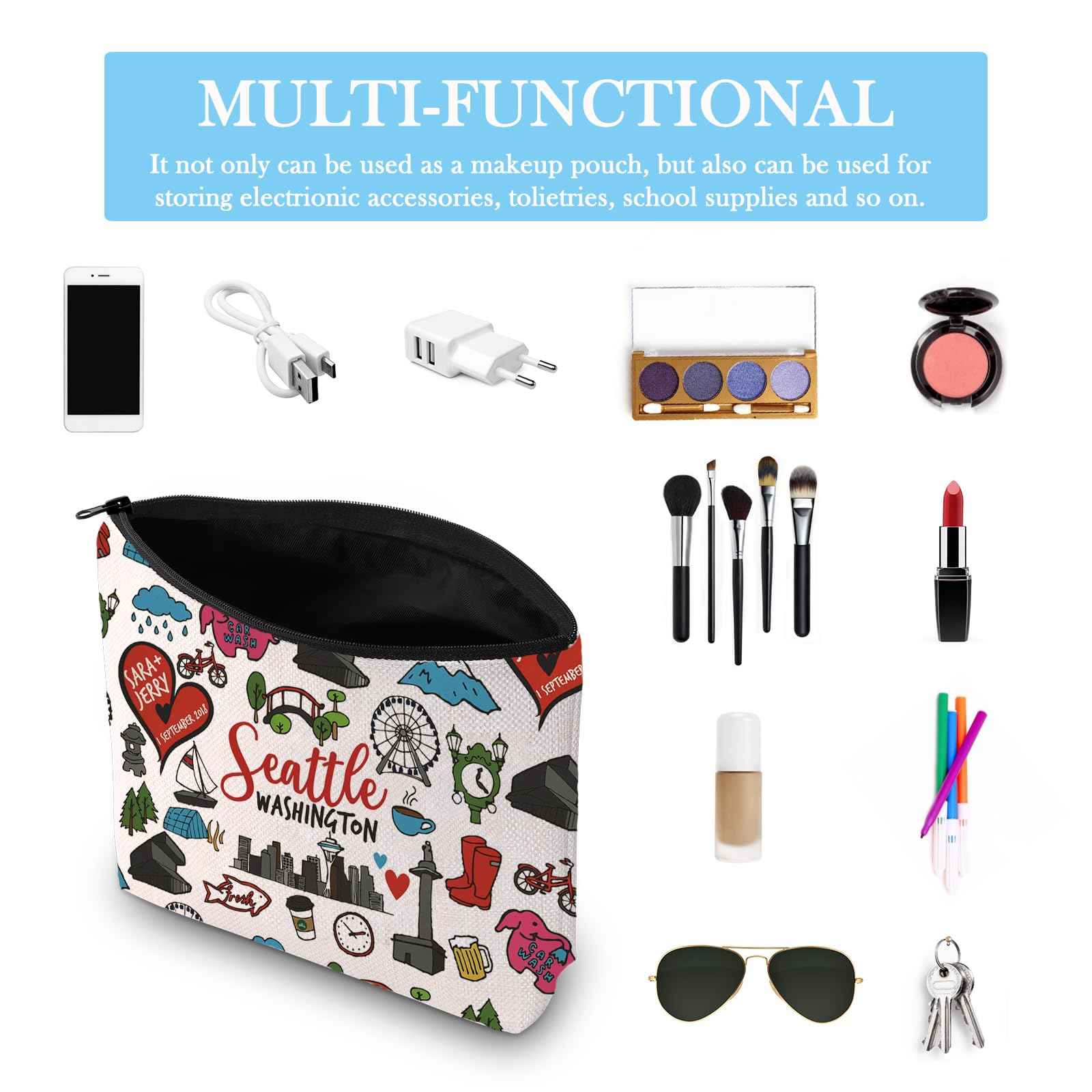 GJTIM Seattle Washington Gift Souvenir Welcome Bag Travel Zipper Pouch for Traveller