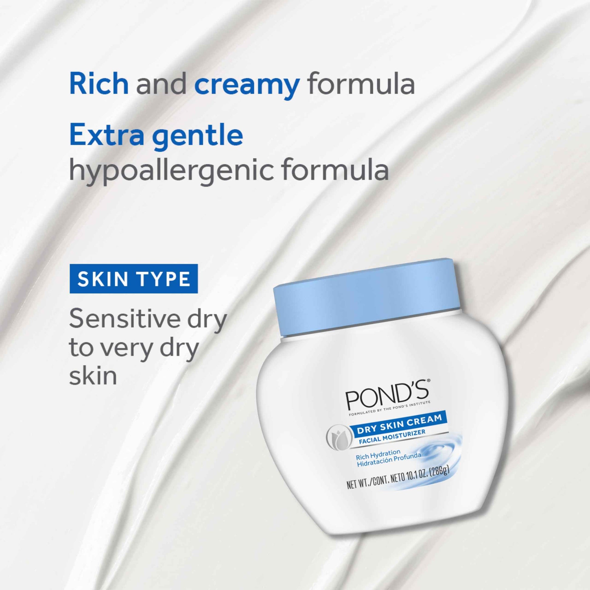 POND'S Dry Skin Cream, Face Moisturizer for Women, Daily Skin Care Facial Moisturizer Cream for Dry Skin 10.1 oz 3 Pack