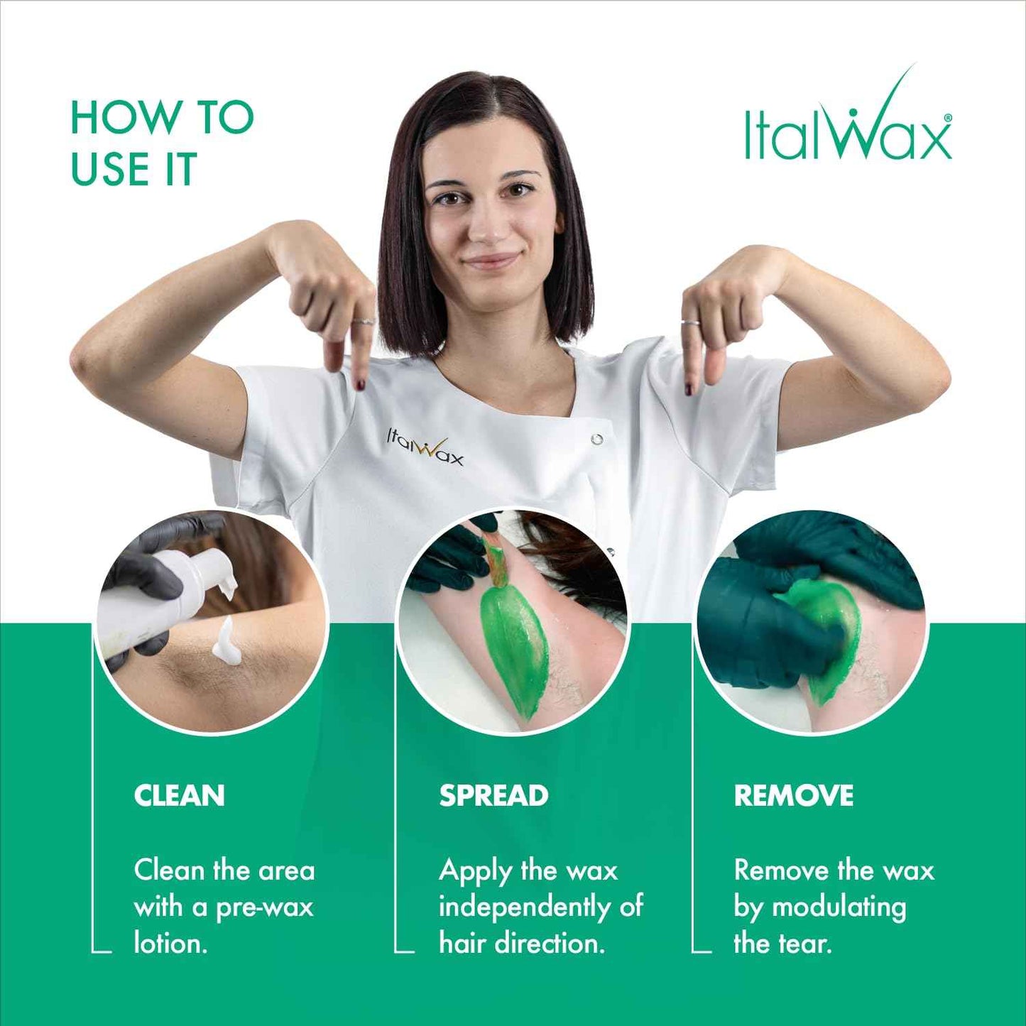 Italwax Top Line Emerald - 750g / 1.65lb - Hard wax beads for hair removal - Scent free - Synthetic formulation ideal for sensitive skins - Recommended for the Bikini Area and Armpits