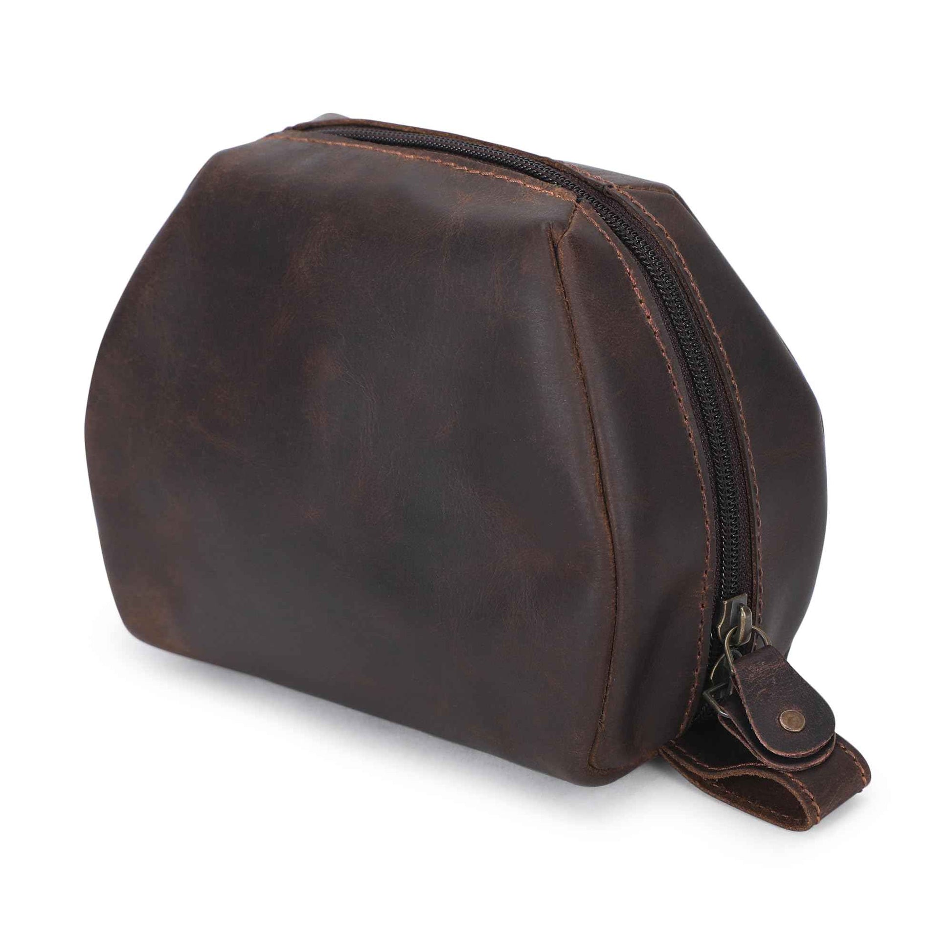 CestAntiQ Leather Travel Makeup Bag – Large Cosmetic Case with Brush Holders, Clear Toiletry Organizer for Women, Professional Makeup Pouch (Brown) (Small Toiletry Kit)