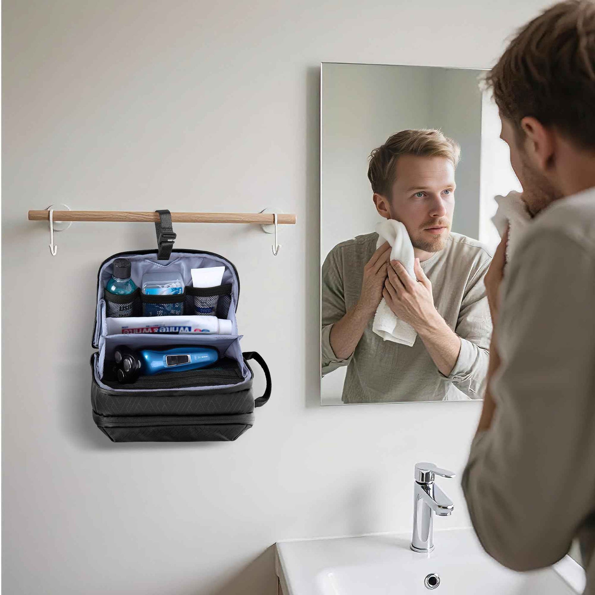 Yarwo Travel Toiletry Bag for Men, Hanging Dopp Kit Shaving Storage Case, Water-resistant Toiletry Organizer Hygiene Bag for Toiletries, Skincare, Razor, Makeup, Cosmetics, Shower Essentials