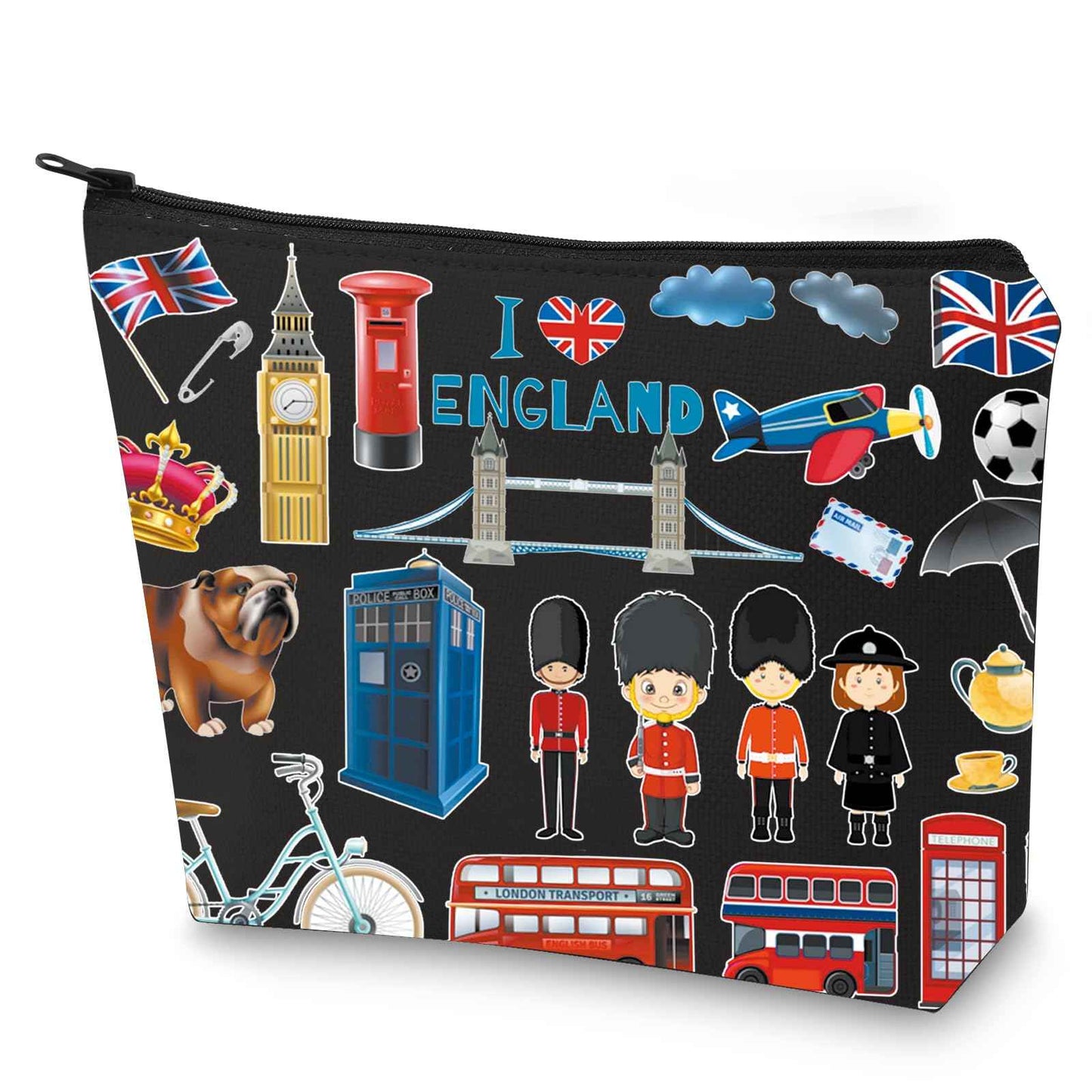 WZMPA England Travel Cosmetic Bag British Vacation Gifts United Kingdom Makeup Zipper Pouch Bag UK Trip Merchandise (EnglanBL-BL)