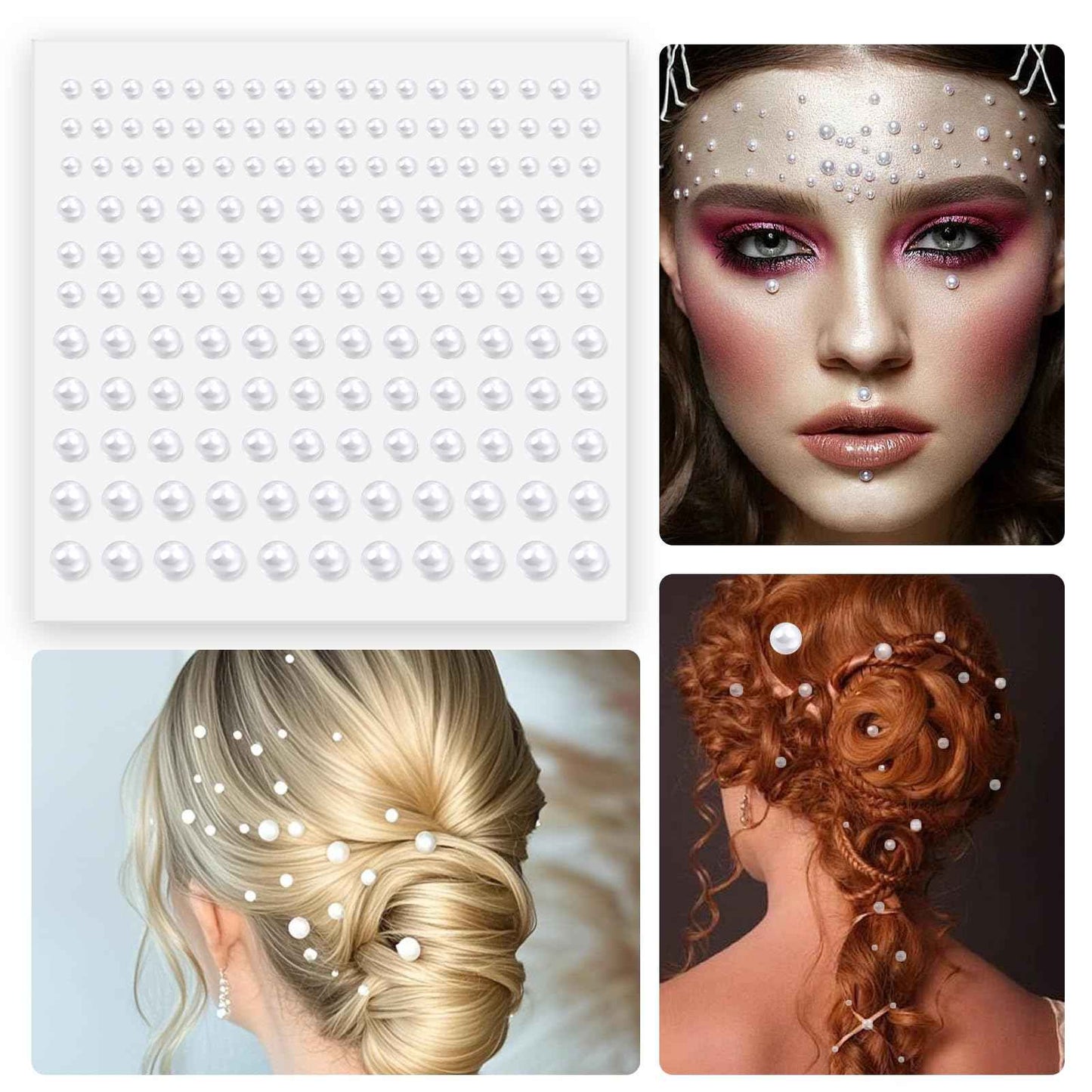 Pearl Stickers for Hair Decoration, Self-Adhesive Gems, 3-6mm White Jewels, Face Body Nail Art Craft (1320)