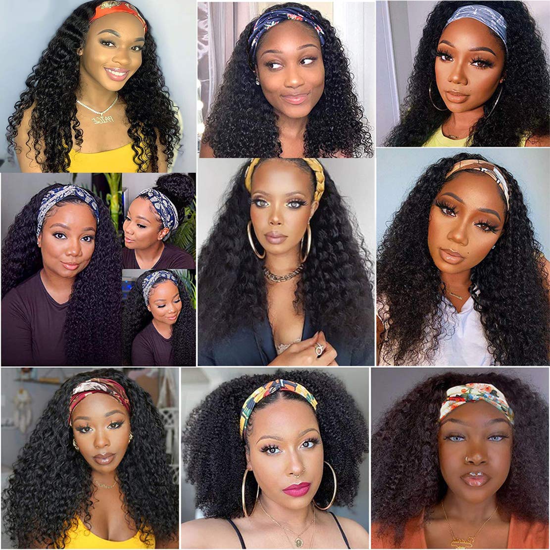 Celiarita Headband Wig Human Hair Deep Wave 18 inch None Lace Front Wig Human Hair Machine Made Wigs Glueless Curly Hair Headband Half Wigs for Black Women Human Hair Natural Color