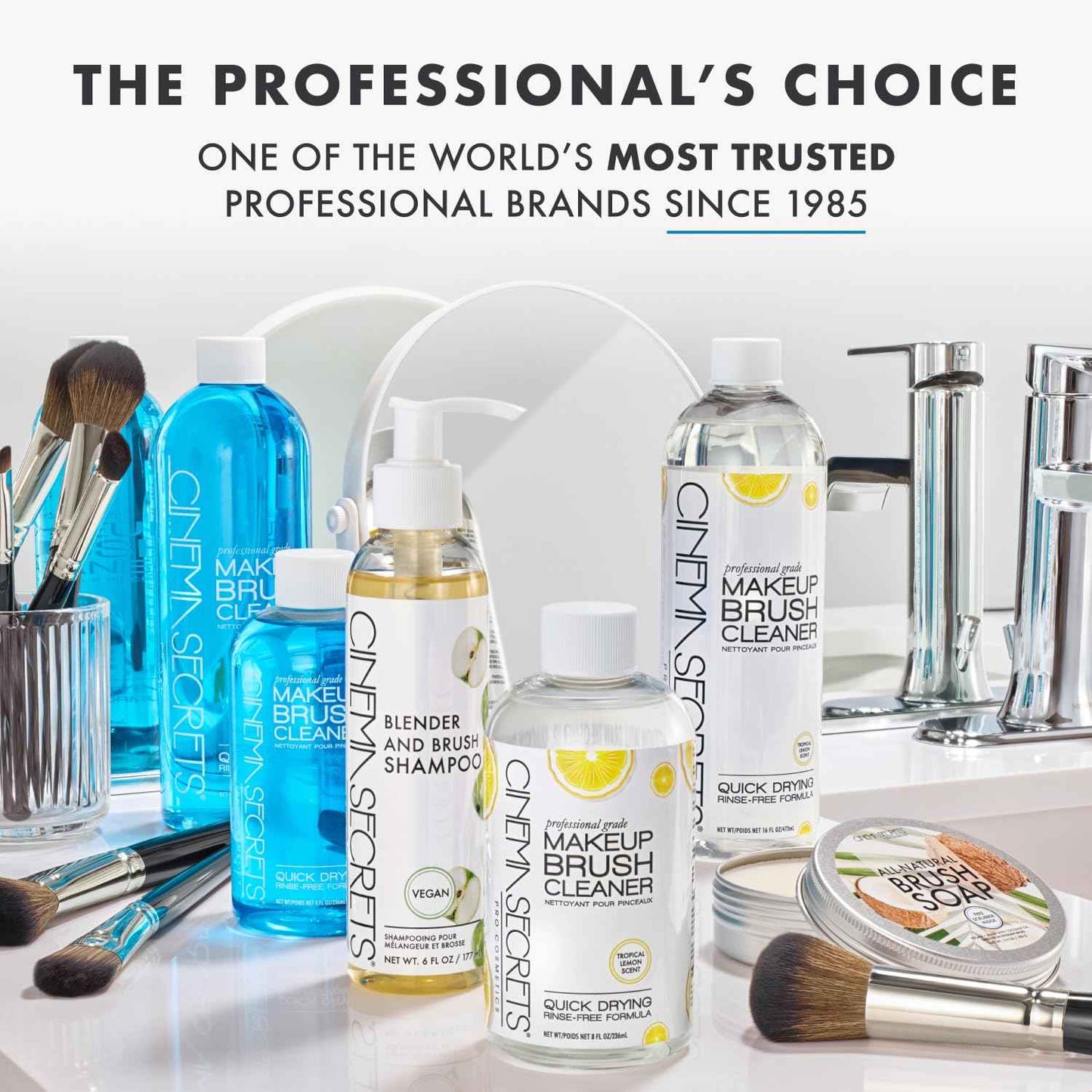 Cinema Secrets Original Makeup Brush Cleaner Solution - Professional Cleanser for Makeup Brushes - Quick-Drying, Rinse-Free Formula - Removes Stubborn Waterproof Make Up - Lemon (16 fl oz)
