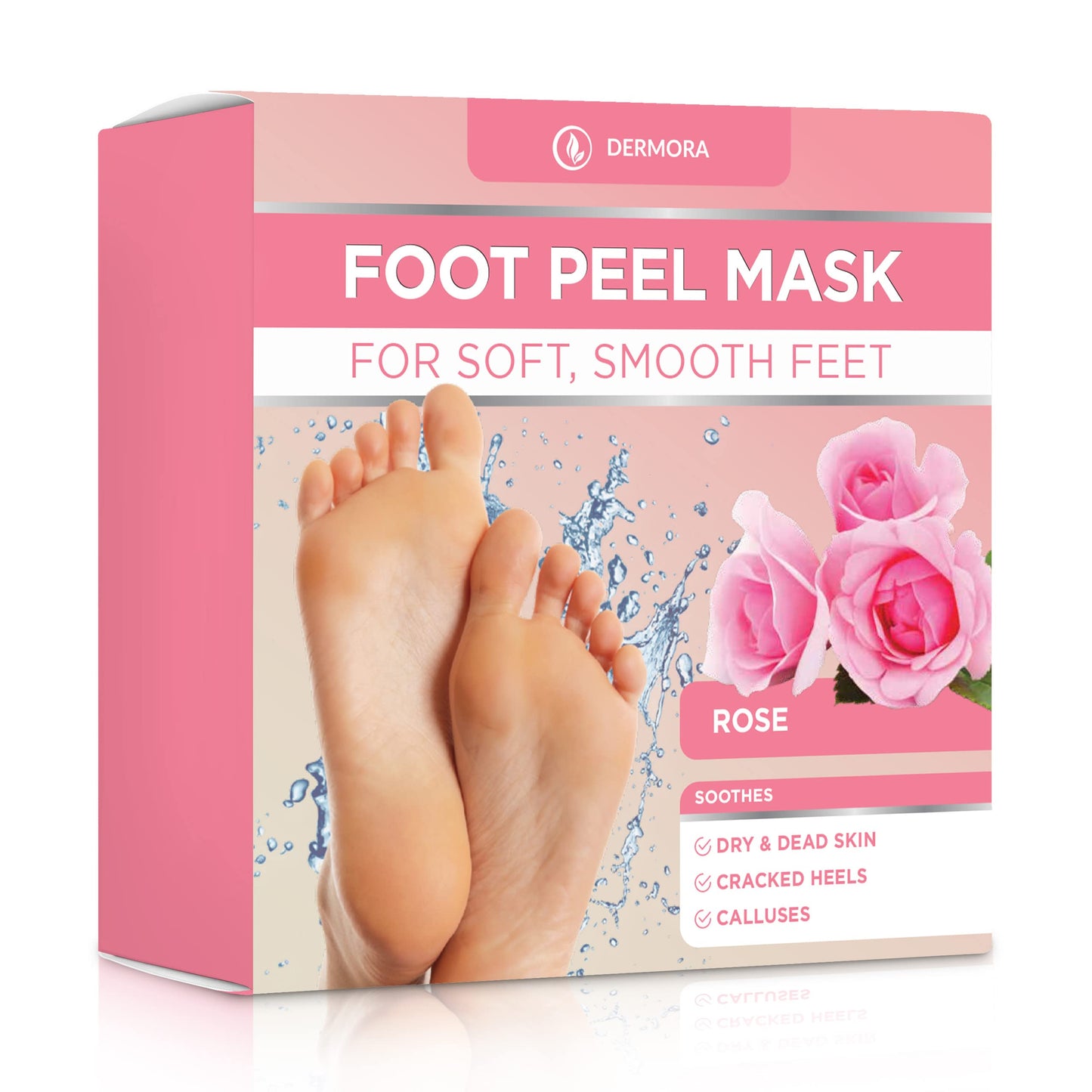 DERMORA Foot Peel Mask - 2 Pack of Regular Size Skin Exfoliating Foot Masks for Dry, Cracked Feet, Callus, Dead Skin Remover - Feet Peeling Mask for baby soft feet, Rose Scent