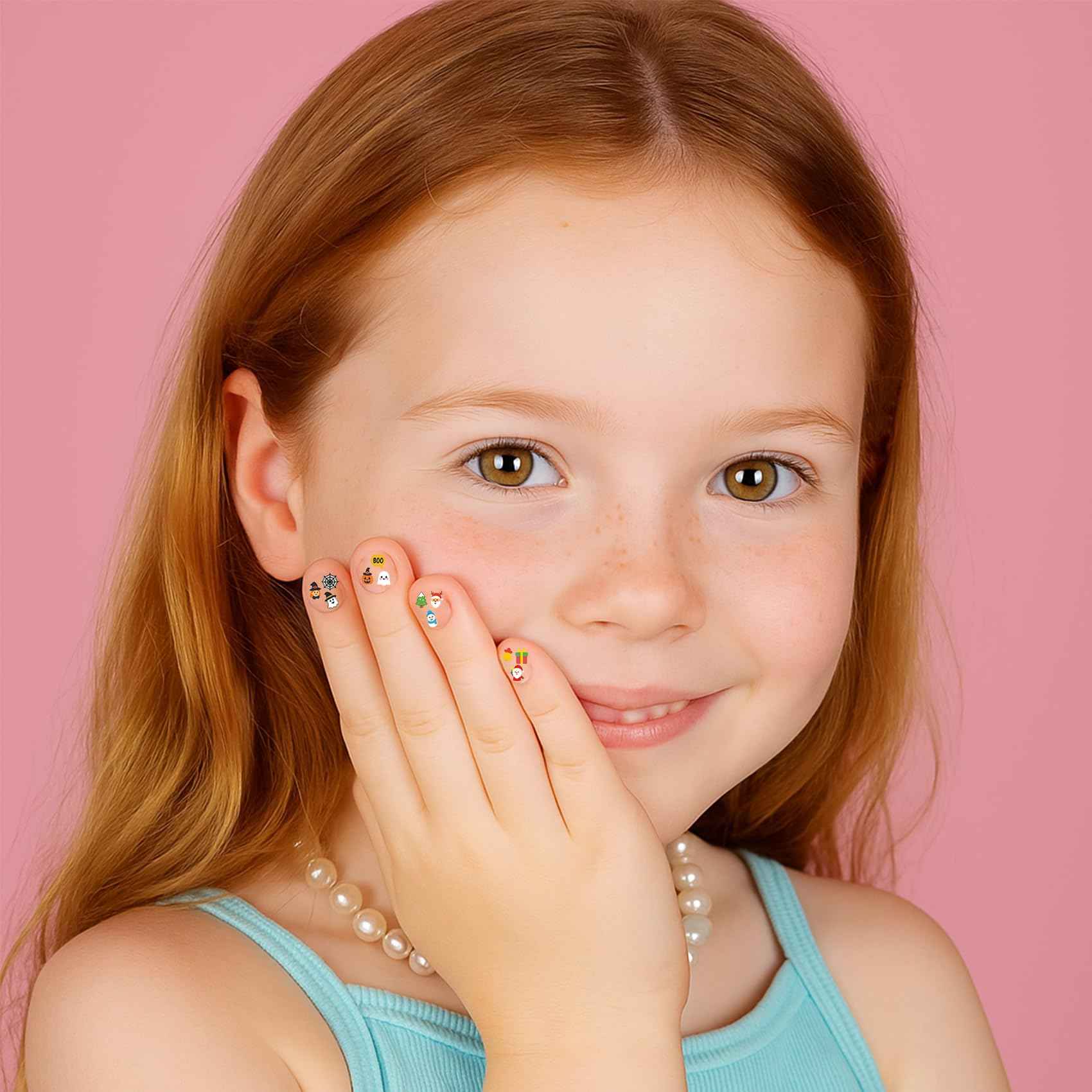 IDDFEVE Mini Nail Stickers for Kids - 1200 Pcs All Holiday Favors for Little Girl, 11 Holidays 3D Cute Halloween, Christmas Designs - DIY Home Nail Art Decals for Toddler Easter Basket (6 Sheets)