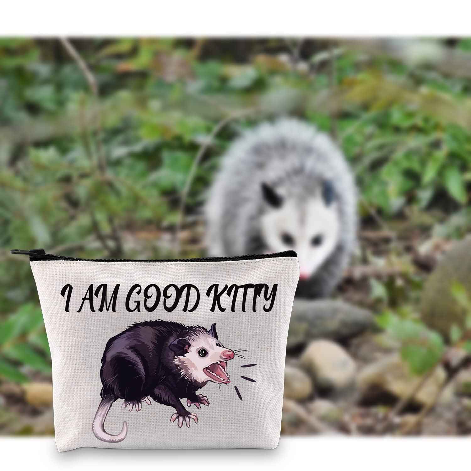 G2TUP Opossum Lover Gift I Am Good Kitty Opossum Makeup Bag Opossum Mom Cosmetic Bag Opossum Whisperer Gift Wildlife Rescue Zipper Travel Pouch (I Am Good Kitty White Bag)