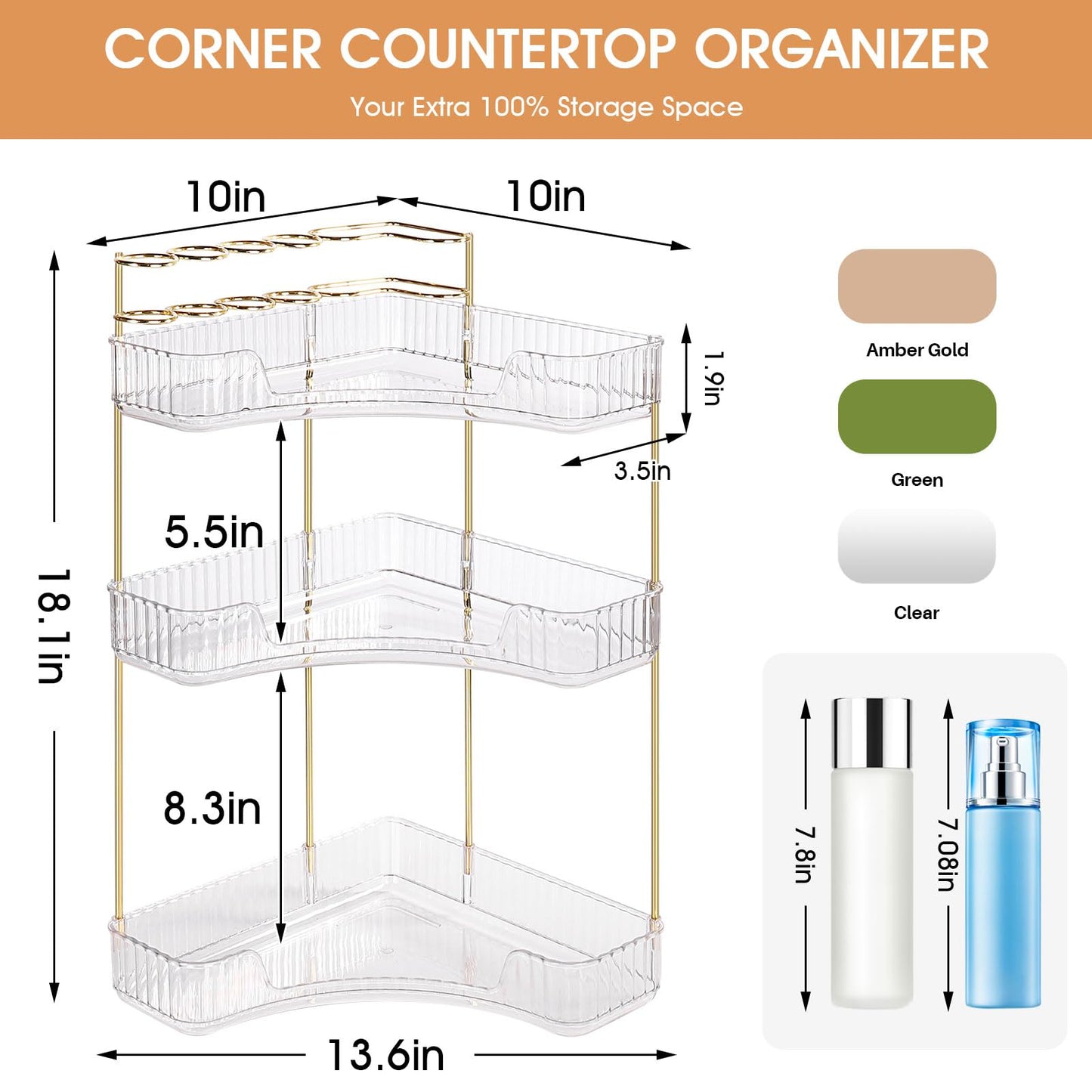 Makeup Organizer Cosmetic Storage Box: Multi-Function Transparent Countertop Perfume Makeup Storage Holder with Stylish Design 3 Layer Skincare Organizers for Bathroom, Dresser (3-Tier,Clear)