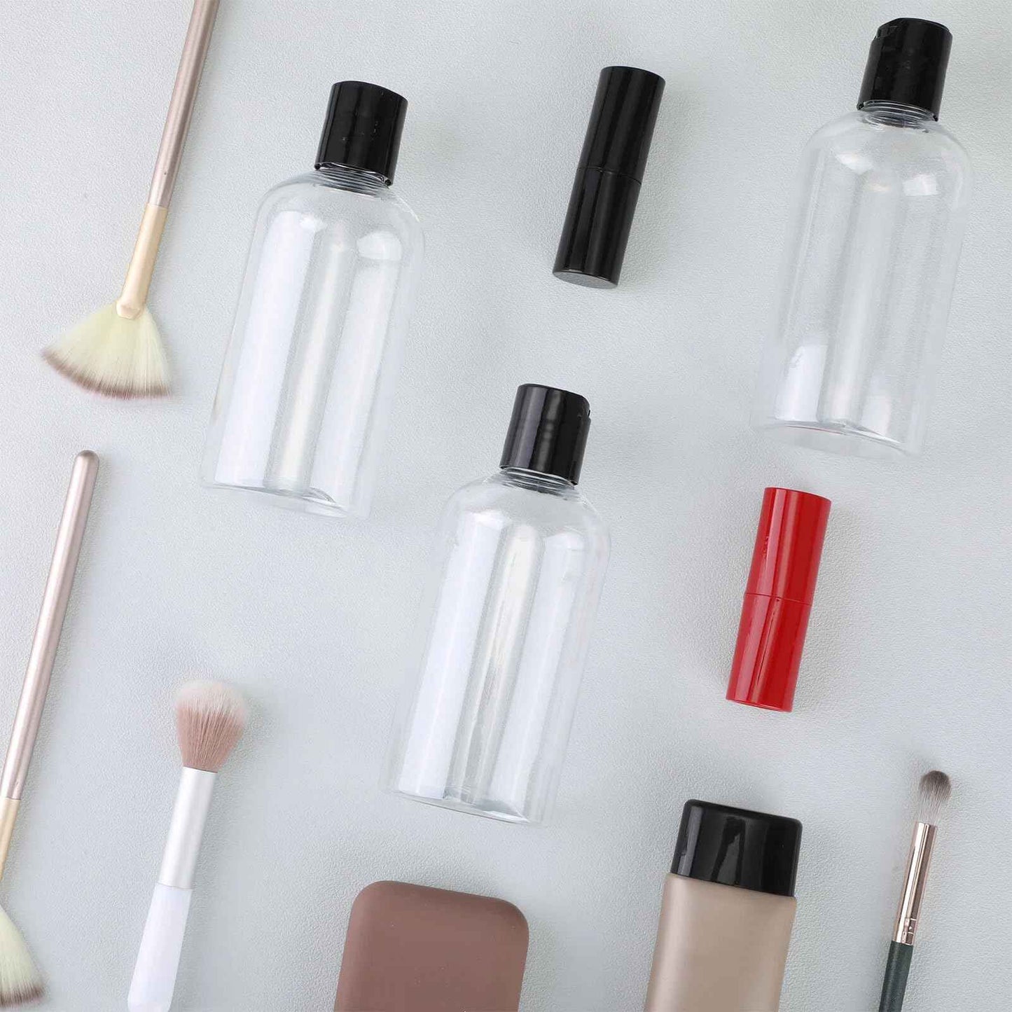 Irenare 30 Pieces 8 oz Travel Bottles with Black Disc Cap Refillable Clear Plastic Squeeze Empty Bottles Shampoo Travel Container for Body Wash Cream Lotion Conditioner Liquid Body Soap